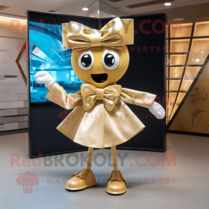 Gold Gyro mascot costume character dressed with a A-Line Skirt and Bow ties