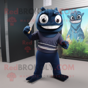 Navy Knife Thrower mascot costume character dressed with a Turtleneck and Tote bags