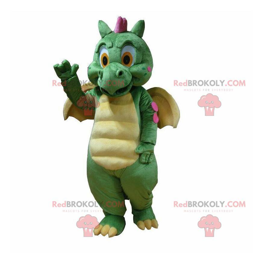 Mascote de dinossauro roxo e verde. Fantasia de Cortar L (175-180CM)