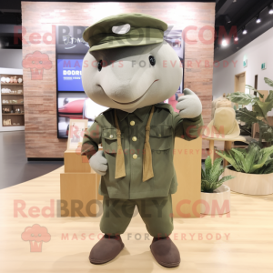 Olive Whale mascot costume character dressed with a Chinos and Berets