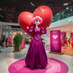 Magenta Heart Shaped Balloons mascot costume character dressed with a Evening Gown and Lapel pins