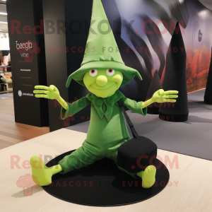 Green Witch'S Hat mascot costume character dressed with a Yoga Pants and Clutch bags