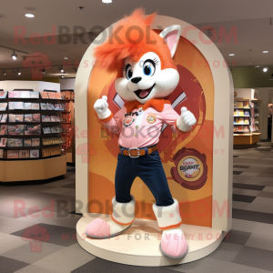 Peach Skunk mascot costume character dressed with a Bootcut Jeans and Rings