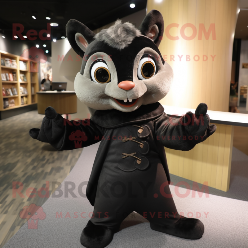 Black Flying Squirrel mascot costume character dressed with a Culottes and Tie pins