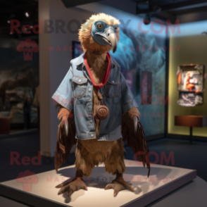 Brown Vulture mascot costume character dressed with a Boyfriend Jeans and Brooches
