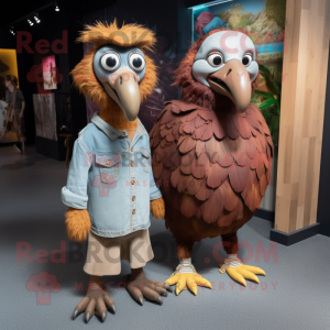 Brown Vulture mascot costume character dressed with a Boyfriend Jeans and Brooches