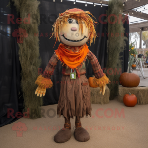 Rust Scarecrow mascot costume character dressed with a Leggings and Shawl pins