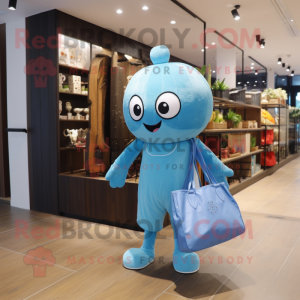 Sky Blue Dim Sum mascot costume character dressed with a Boyfriend Jeans and Tote bags