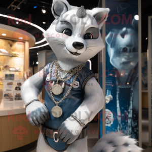 Silver Marten mascot costume character dressed with a Bootcut Jeans and Necklaces