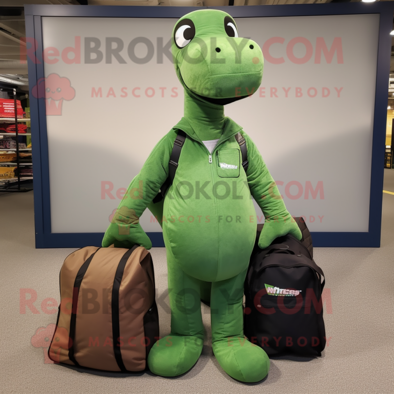 Forest Green Diplodocus mascot costume character dressed with a Cargo ...