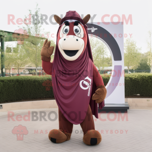 Maroon Horseshoe mascot costume character dressed with a Trousers and Scarf clips