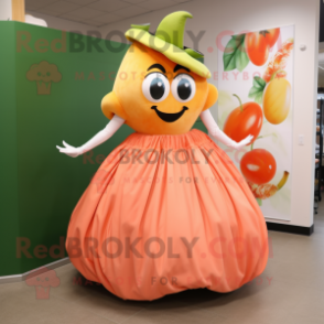 Peach Fajitas mascot costume character dressed with a Ball Gown and Ties