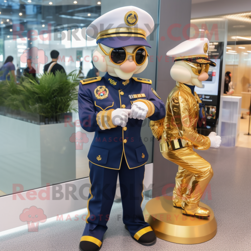 Gold Navy Soldier mascot costume character dressed with a Blouse and Bracelet watches