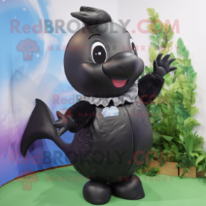 Black Whale mascot costume character dressed with a Blouse and Hairpins