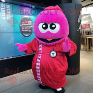 Magenta Sushi mascot costume character dressed with a Coat and Bracelet watches