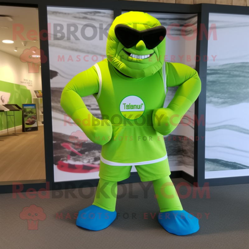 Green Superhero mascot costume character dressed with a Leggings and Gloves  - Mascot Costumes -  Sizes L (175-180CM)