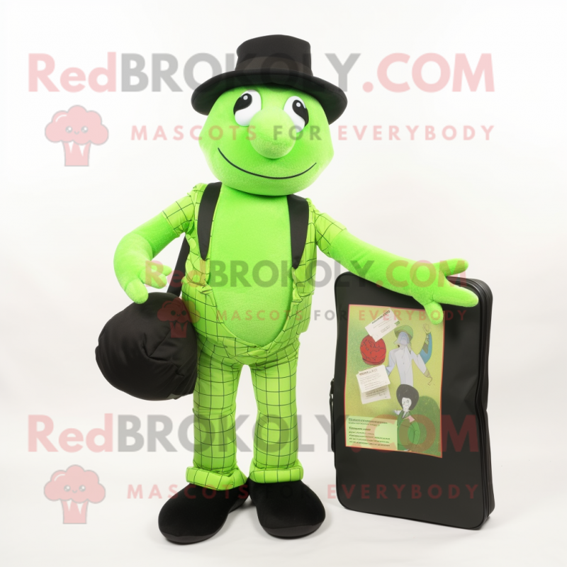 Lime Green Mime mascot costume character dressed with a Waistcoat and Wallets