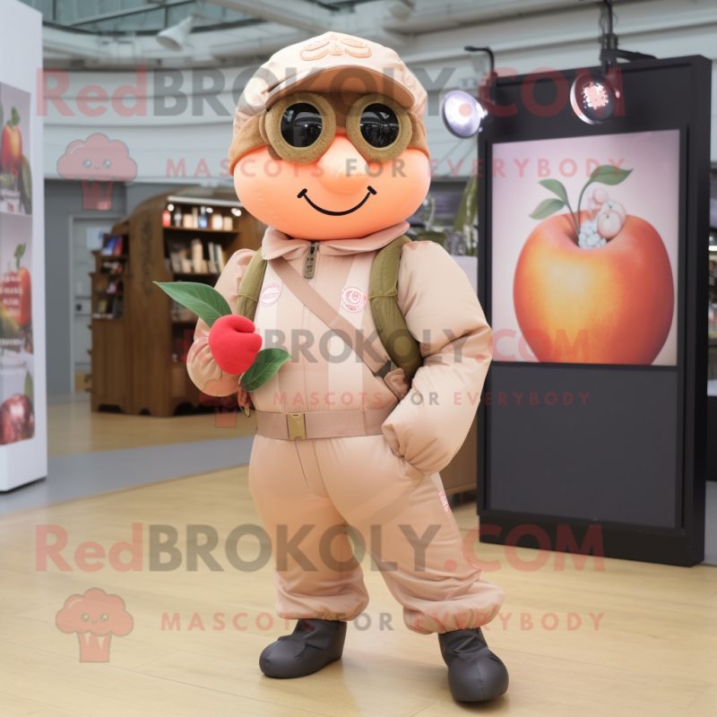 Peach Special Air Service mascot costume character dressed with a Oxford Shirt and Gloves