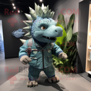 nan Stegosaurus mascot costume character dressed with a Parka and Lapel pins
