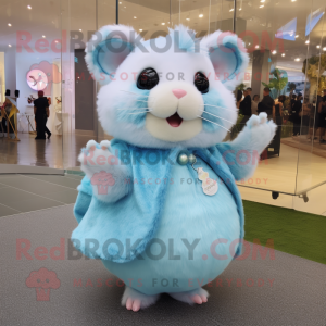 Sky Blue Hamster mascot costume character dressed with a Mini Dress and Hairpins