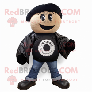 Black Donut mascot costume character dressed with a Bootcut Jeans and Scarves