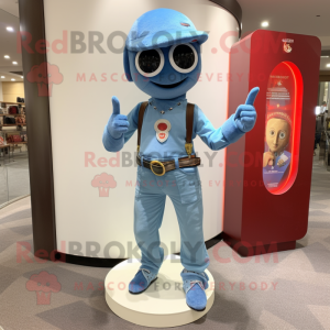 Sky Blue Bracelet mascot costume character dressed with a Flare Jeans and Pocket squares