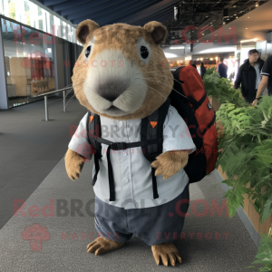 nan Capybara mascot costume character dressed with a Oxford Shirt and Backpacks