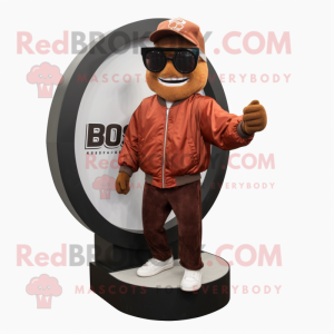 Rust Engagement Ring mascot costume character dressed with a Bomber Jacket and Reading glasses
