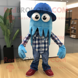 Blue Squid maskot kostume...