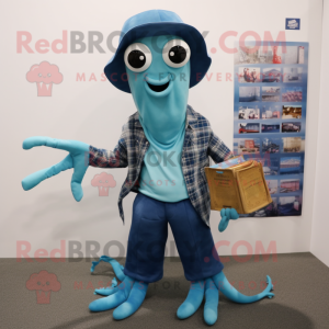 Blue Squid maskot drakt...