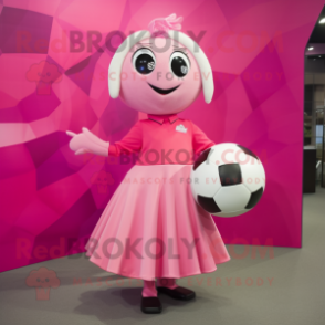 Pink Soccer Ball mascot costume character dressed with a Skirt and Clutch bags