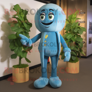 Blue Beanstalk mascot costume character dressed with a Jeans and Cummerbunds