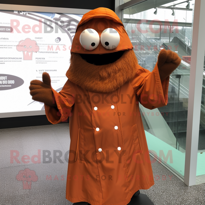 Brown Shakshuka mascot costume character dressed with a Raincoat and Cufflinks