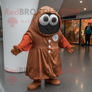 Brown Shakshuka mascot costume character dressed with a Raincoat and Cufflinks