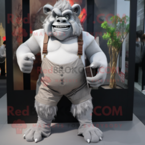 Silver Ogre mascot costume character dressed with a Cargo Shorts and Clutch bags