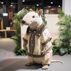 Beige Tapir mascot costume character dressed with a Vest and Brooches