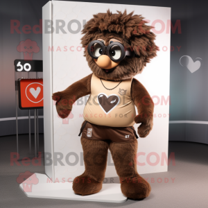 Brown Love Letter mascot costume character dressed with a Joggers and Eyeglasses