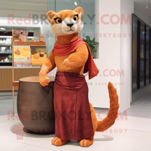 Rust Jaguarundi mascot costume character dressed with a Wrap Skirt and Handbags