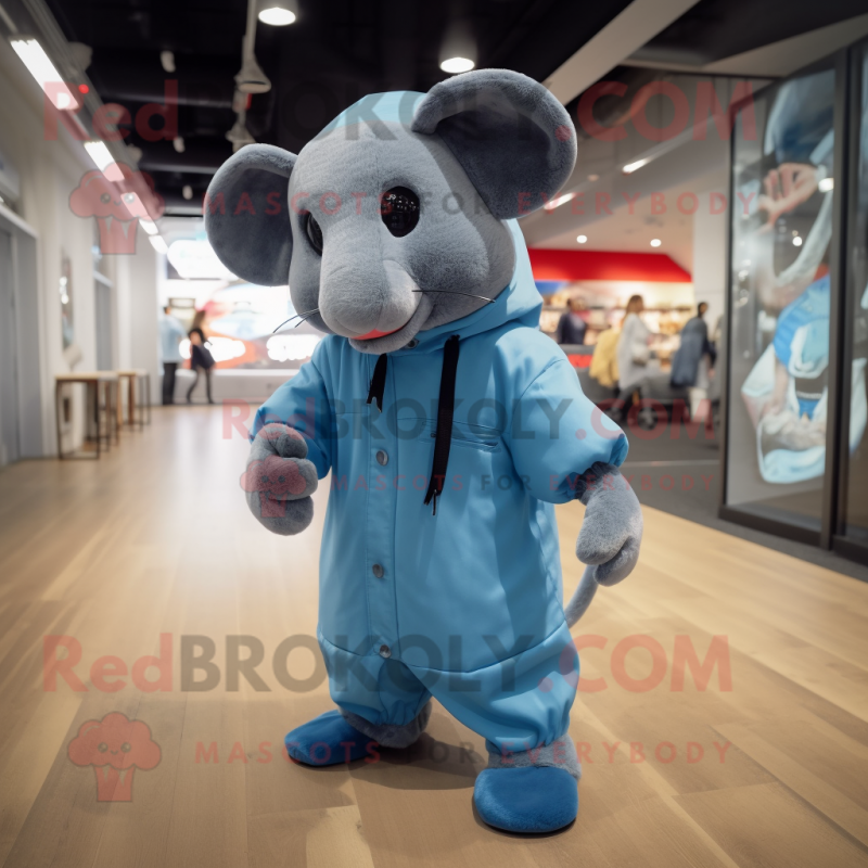 Blue Rat mascot costume character dressed with a Parka and Foot pads