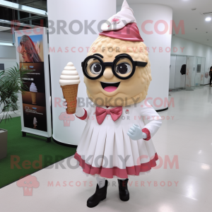nan Ice Cream Cone mascot costume character dressed with a Skirt and Eyeglasses