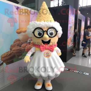 nan Ice Cream Cone mascot costume character dressed with a Skirt and Eyeglasses