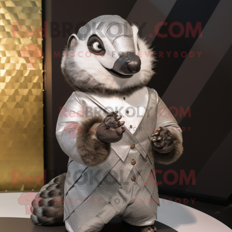 Silver Pangolin Mascot Costume Character Dressed With A Tuxedo And Mittens Mascot Costumes 8314