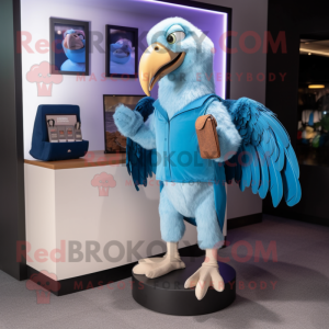 Sky Blue Vulture mascot costume character dressed with a V-Neck Tee and Wallets