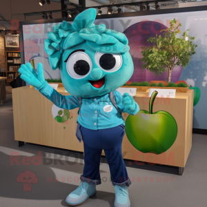 Teal Apple mascotte kostuum...