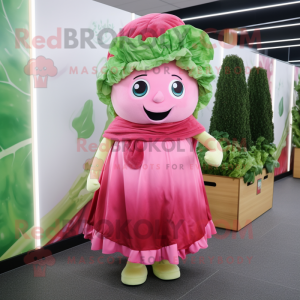 Pink Corned Beef And Cabbage mascot costume character dressed with a Skirt and Scarves