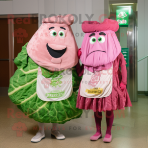 Pink Corned Beef And Cabbage mascot costume character dressed with a Skirt and Scarves