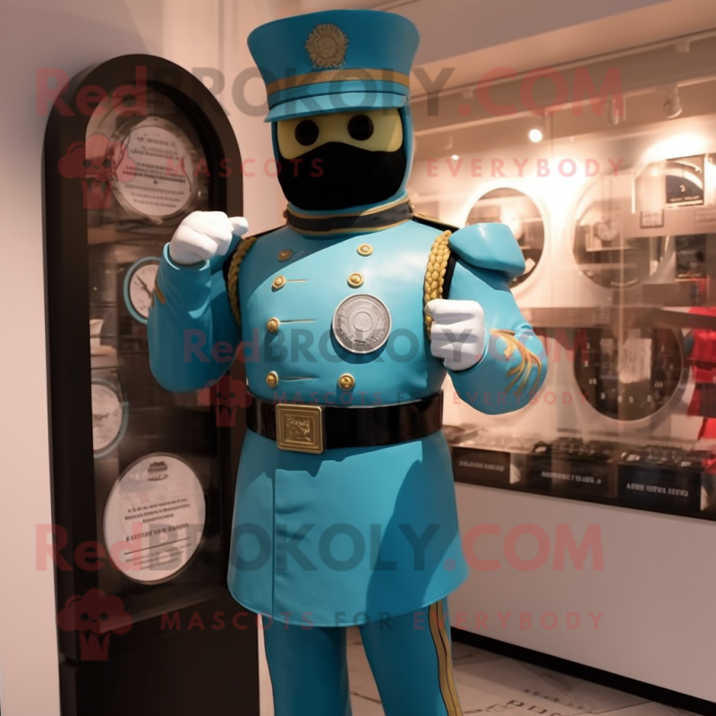 Turquoise Civil War Soldier mascot costume character dressed with a Rash Guard and Digital watches