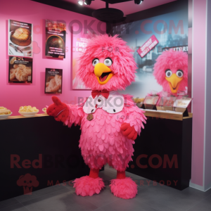 Pink Fried Chicken mascot costume character dressed with a Shorts and Necklaces