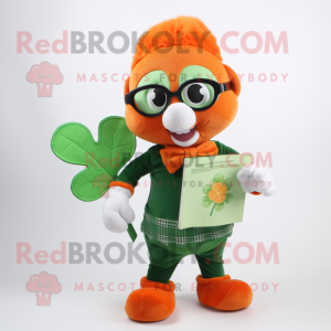 Orange Bunch Of Shamrocks mascot costume character dressed with a Vest and Reading glasses