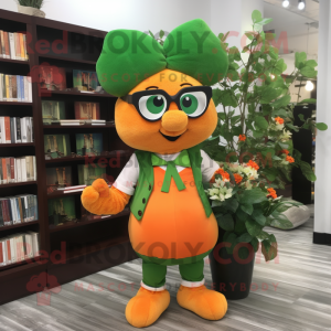 Orange Bunch Of Shamrocks mascot costume character dressed with a Vest and Reading glasses